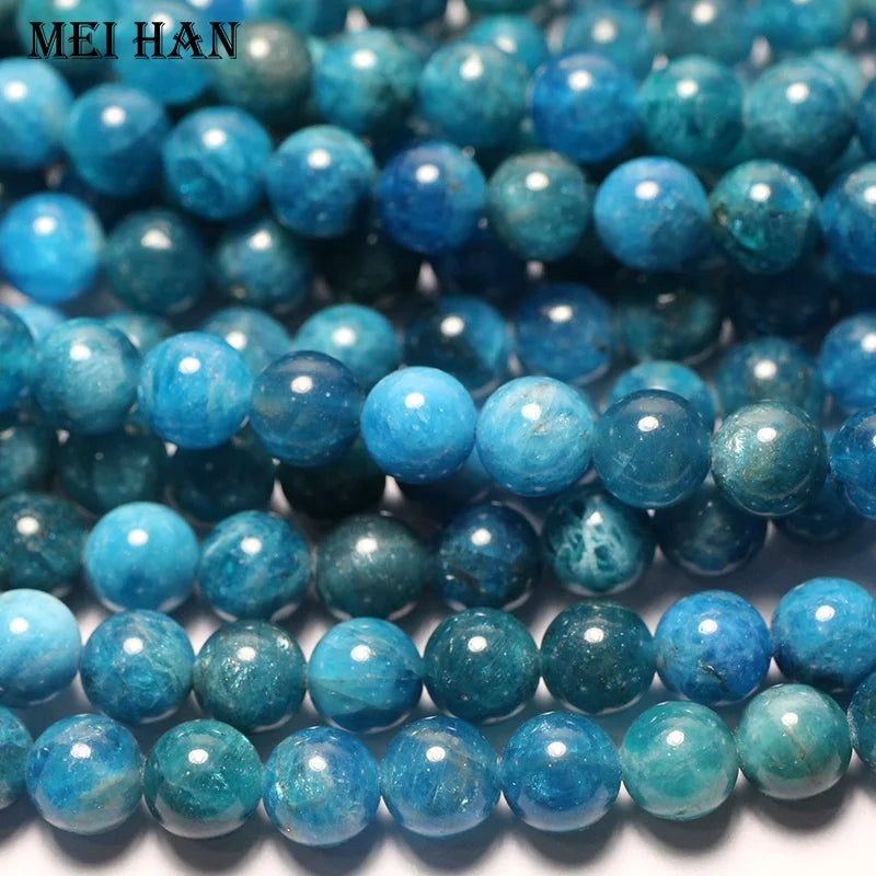 Meihan Wholesale Natural A+ Blue Apatite Smooth Loose Stone Beads for Jewelry Making Design DIY