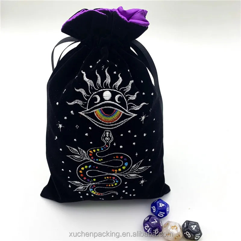 Luxury Embroidered Velvet Tarot/Dice Bag With Purple Satin Lining