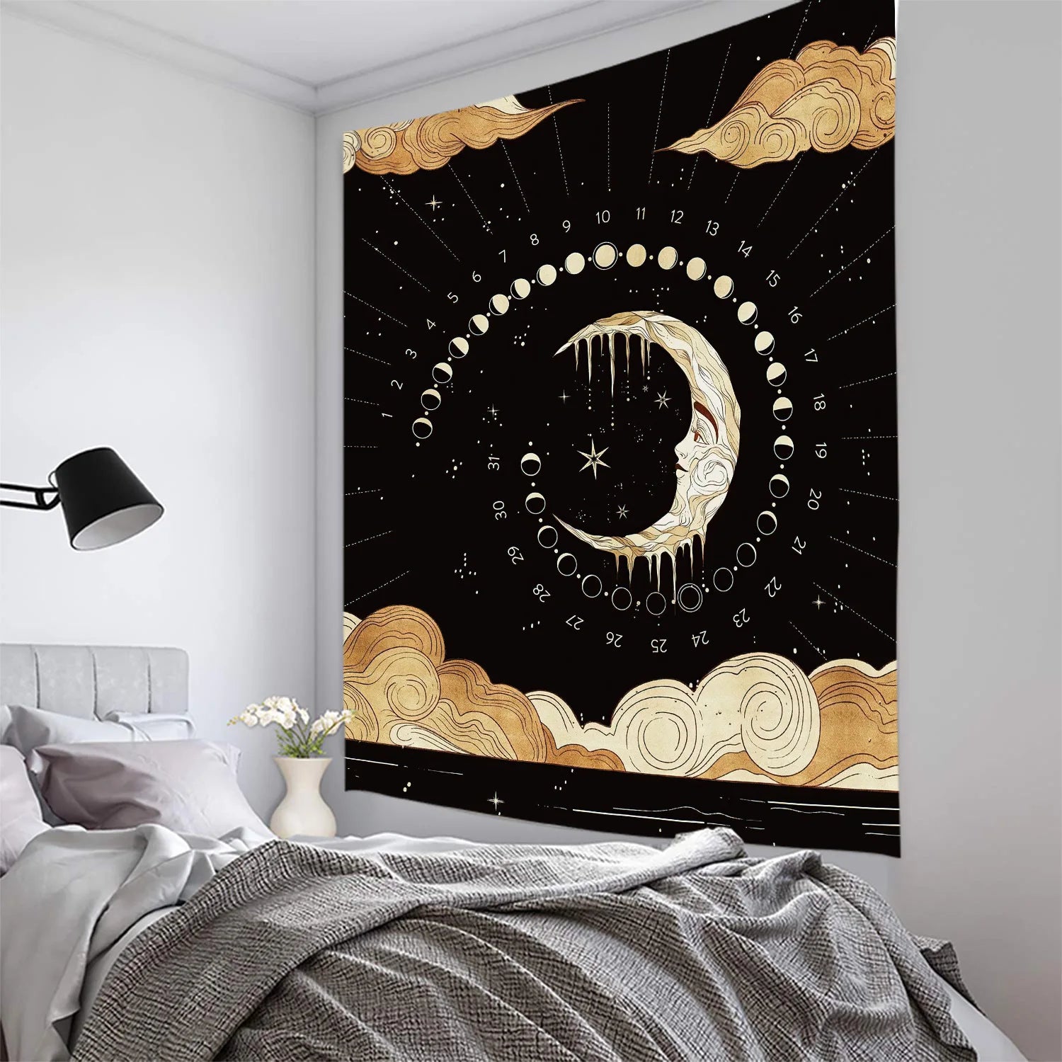 Stars and Moon Girl Black and White Series Home Tapestry Wall Hanging Beach Towel Homestay