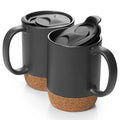 Coffee Cup Cork Bottom Ceramic With Splash Proof Lid Design Suitable for Both Men and Women Black CLASSIC Mugs Sustainable 476g