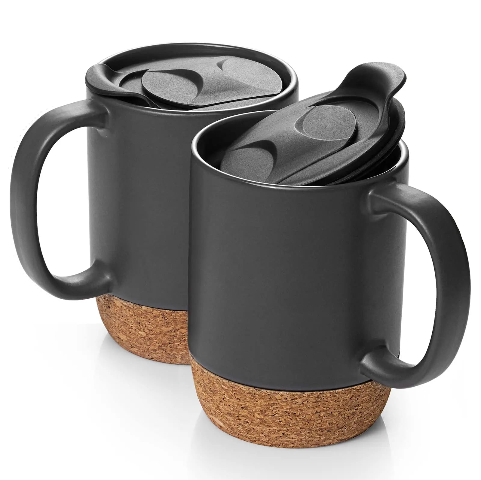 Coffee Cup Cork Bottom Ceramic With Splash Proof Lid Design Suitable for Both Men and Women Black CLASSIC Mugs Sustainable 476g
