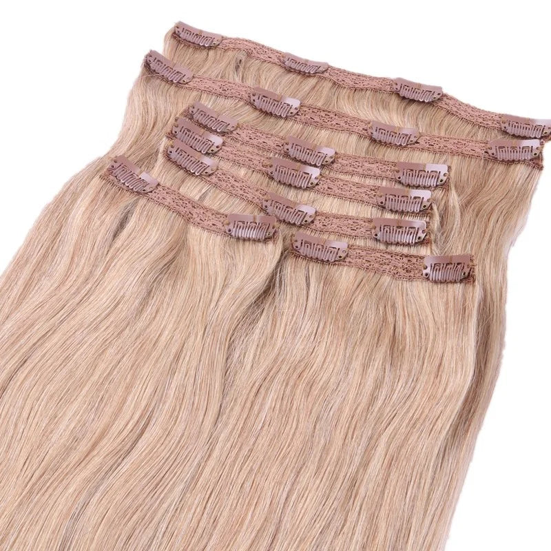 Double Weft 100% Human Hair Indian Clip in Hair Extension STOCK 22inch 120g 160g 220g 260g 280g 320g Chinese Hair