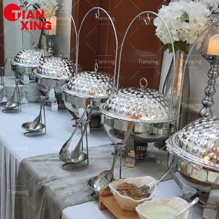 Hotel Wedding Diamond Pattern Buffet Heat Preserving Food Warmer Silver and Gold Chafing Dish Buffet Set With Hanging Lid MegaBDM