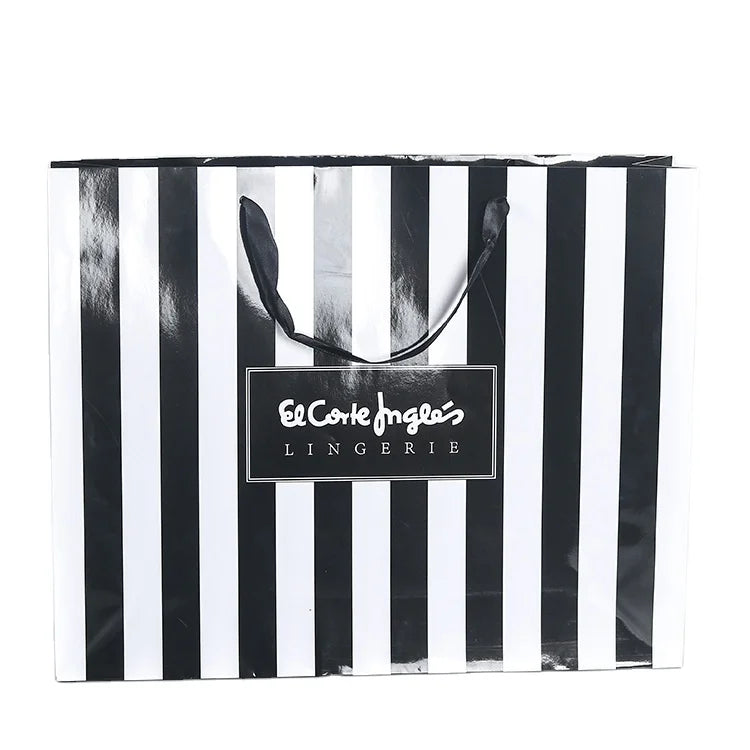 White and Black Stripes Custom Logo Printed Boutique Clothing Jewelry Gift Packaging Carrier Paper Bag Shopping Bags