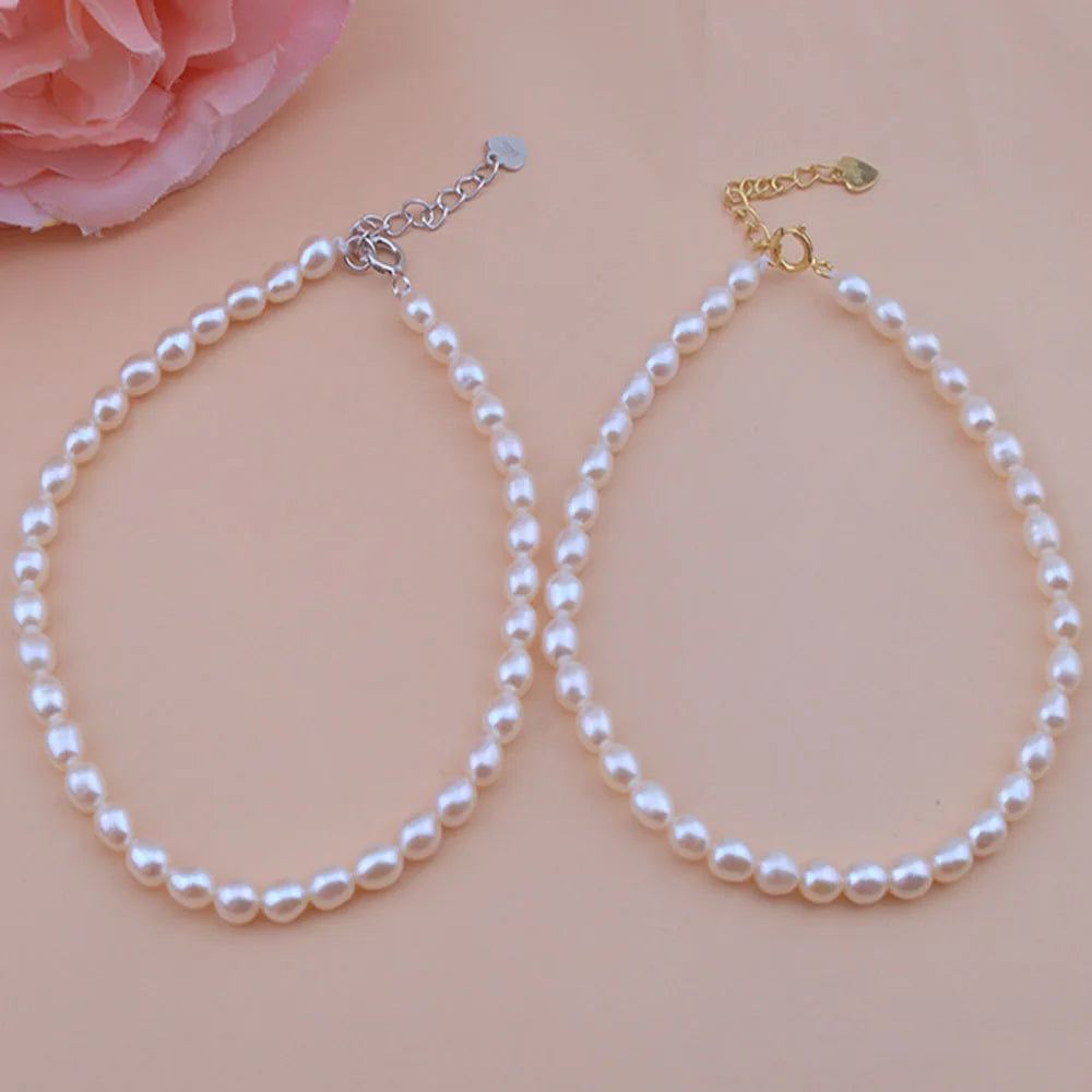 Dainty Wholesale Vintage Beaded Bracelet Jewelry with Freshwater Rice Pearl Bead 3-4mm 925 Sterling Silver Clasp