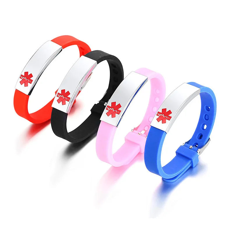 Energinox High Polish Medical logo Colourful Stainless Steel Bracelet Clasp Free Rubber Band Bracelet