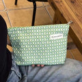 Green Makeup Bag Green Window Flower Skincare Storage Bag Canvas Travel Wash Bag Handheld Bag Inner Container Bag