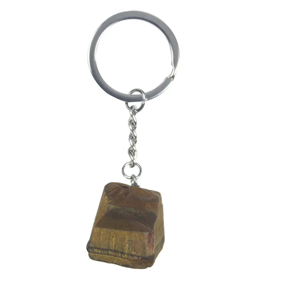 HZ Best Price Crystal Agate Irregular Hanging Ring Bare Stone Jewelry Accessories Raw Stone Yellow Tiger Eye Key Chain Crystals Wholesale Bulk