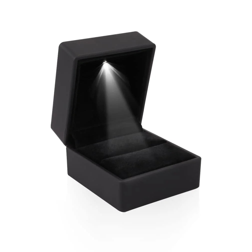 Custom Logo Elegant Diamond Ring Case Luxury Black Proposal Wedding Led Ring Box Packaging With Light for Engagement