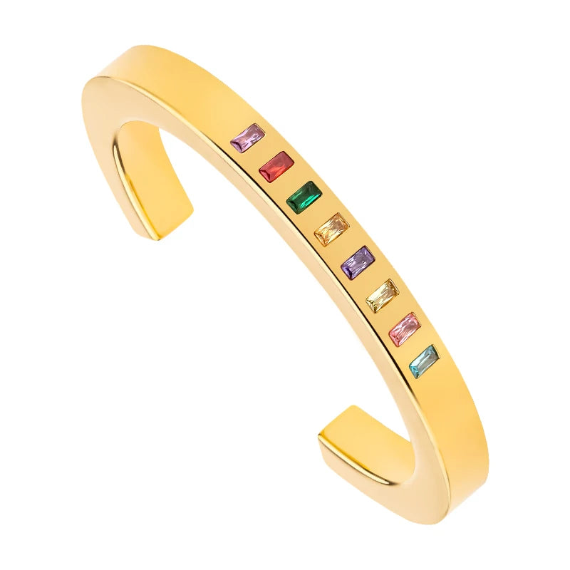 Luxury Gold Plated Stainless Steel Women's Anniversary Bangle Colored Cubic Zirconia Jewelry OEM ODM Manufacturer