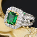 CAOSHI Classic Geometric Design Green Crystal Zircon Big Band Rings for Women Engagement Wedding Two Tone Plated CZ Rings Custom