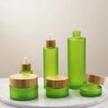 4oz 8oz 12oz Bamboo Matte Green Bamboo Glass Storage Jar Distributors Cream Luxury Cosmetic Glass Jar Container for Cream