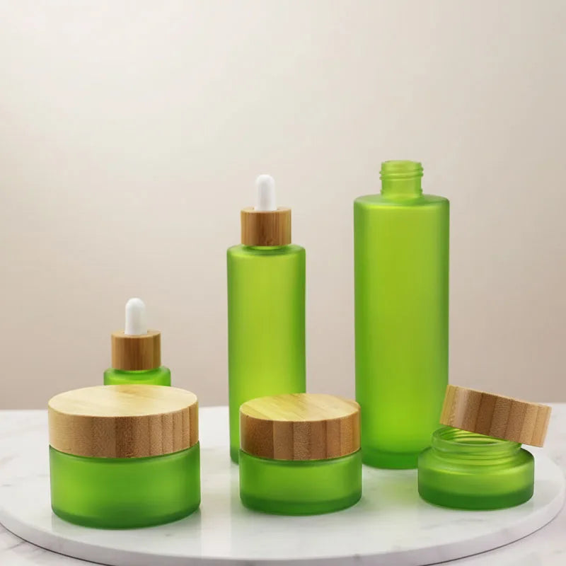 4oz 8oz 12oz Bamboo Matte Green Bamboo Glass Storage Jar Distributors Cream Luxury Cosmetic Glass Jar Container for Cream