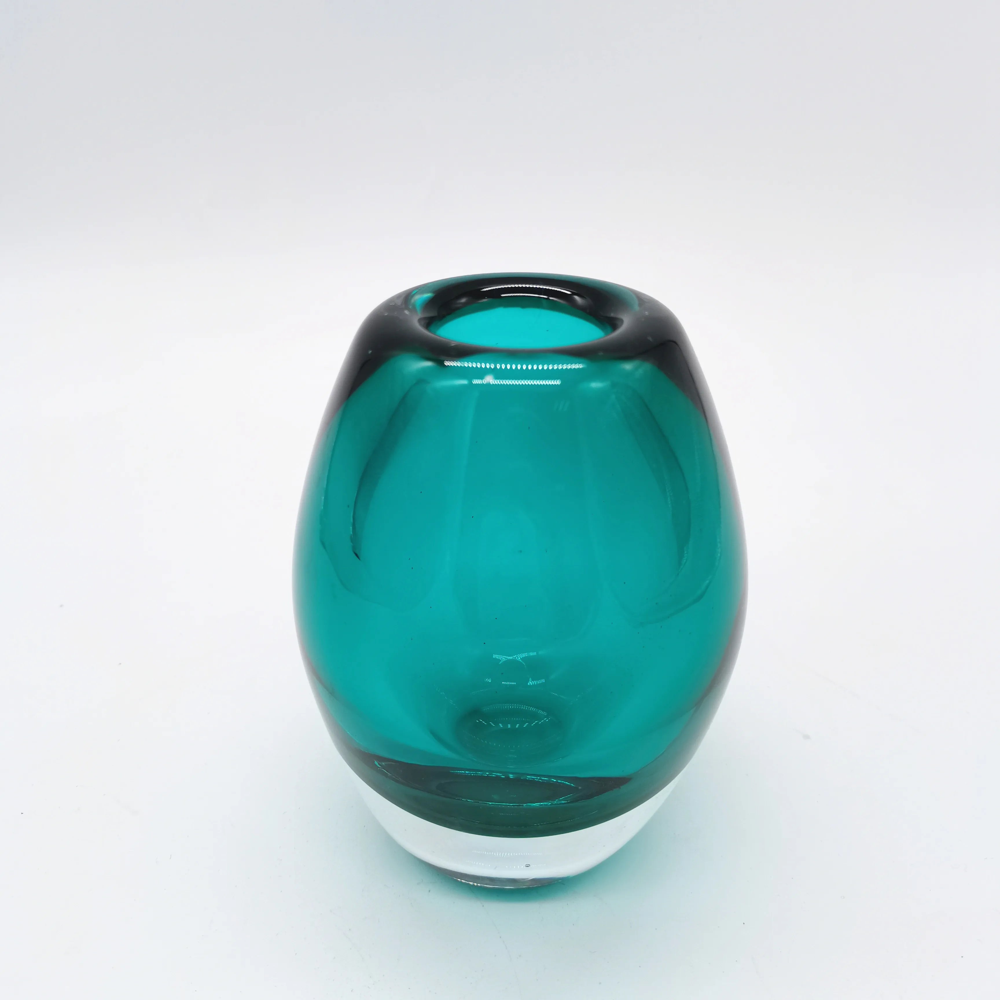 Hand Blown Murano Art Glass Vase Simple Lake Blue Design Deco Style for Tabletop Use or Gifts