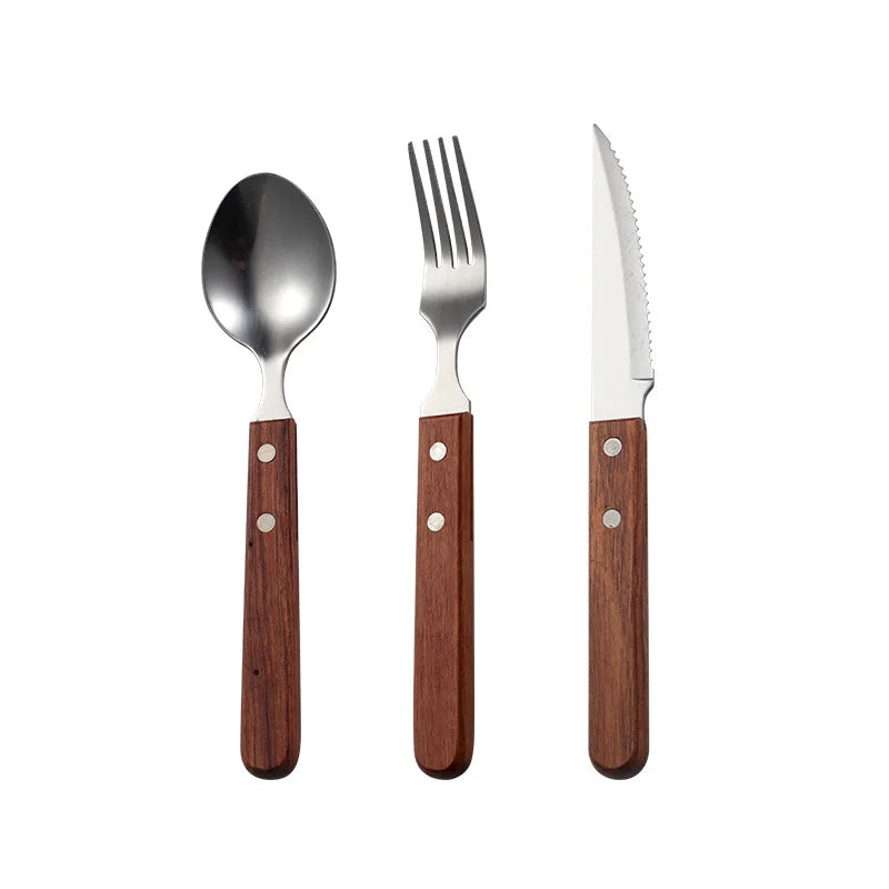 Wholesale Stainless Steel Steak Knife Dinner Fork Spoon With Wood Handle