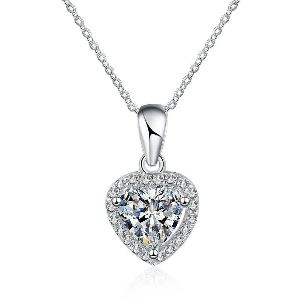 Heart Shape 1ct Moissanite Diamond Jewelry 925 Sterling Silver Moissanite Heart Pendant Necklace Women MegaBDM