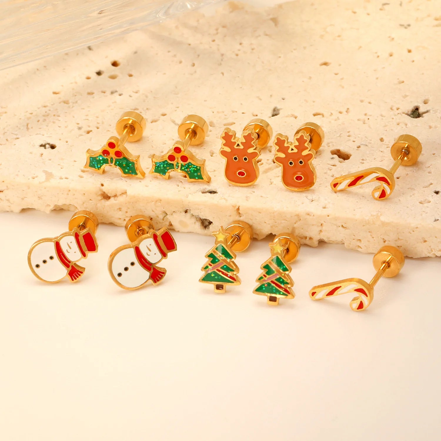 Cute Christmas Accessories Snowman/Bell Stud Earrings Small Green Tree Surgical Steel Piercing Jewelry Festival Gift