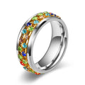 Stainless Steel Rotating Rings Titanium Steel Full Diamond Rotatable Anxiety Ring Rainbow Zircon Anti Stress Fidget Spinner Ring