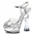 14cm silver thick heel transparent platform leaky toe pole dance high heels thick heel model fashion sandals