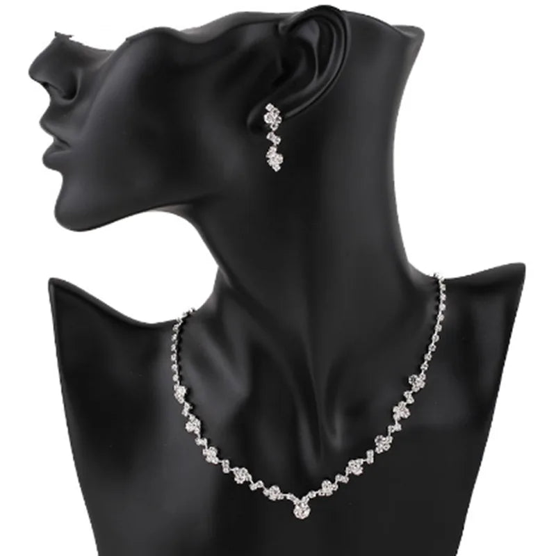 2026 Wedding Jewelry Fashion Women's Simple Crystal Rhinestone Necklace Earrings Two-Piece Set