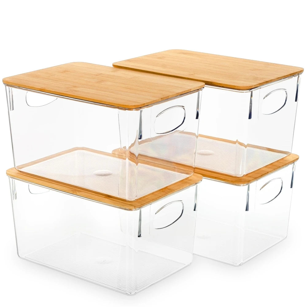 Large Plastic Storage Boxes with Handles Clear Storage Bins with Bamboo Lids