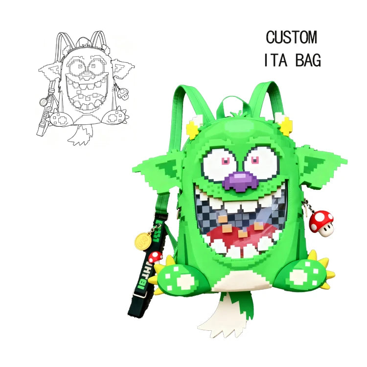 Custom  Animal Shape School Ita Bag Clear Pvc Ita Backpack With Pins Display PU Leather Itabag