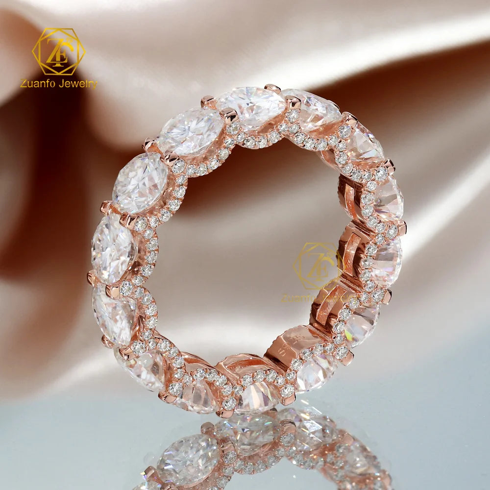 Custom Full Eternity Ring 5mm Round Cut Moissanite Diamond Women 925 Silver Rose Gold Plated Wedding Band Rings
