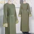 Habib Islamic Clothing Women Green Abayas Dress Factory Modest Cheap Green Abayas Dress With Belt