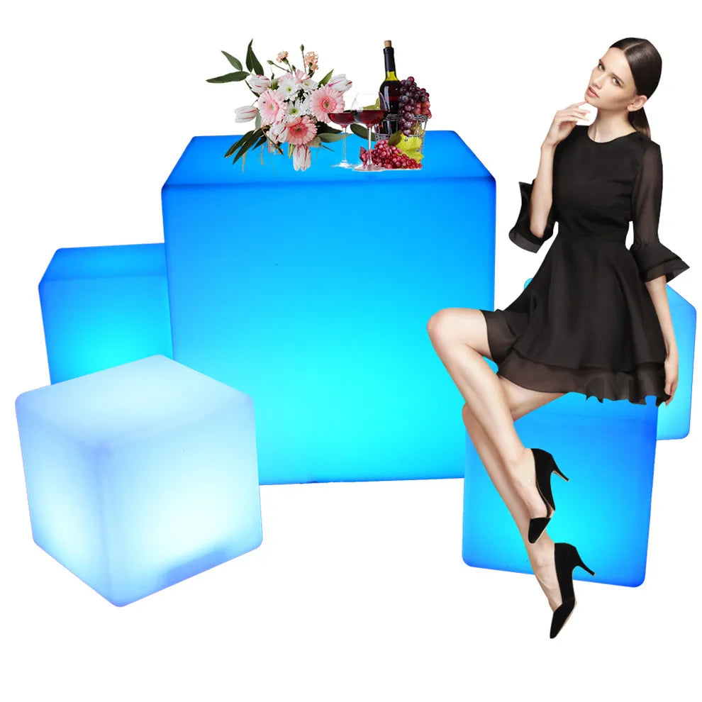 Glowing Ice Cubes /Colorful Led Illuminated Waterproof Illuminated RGB Remote Control Led Beach Chairs Led 20inch Cube