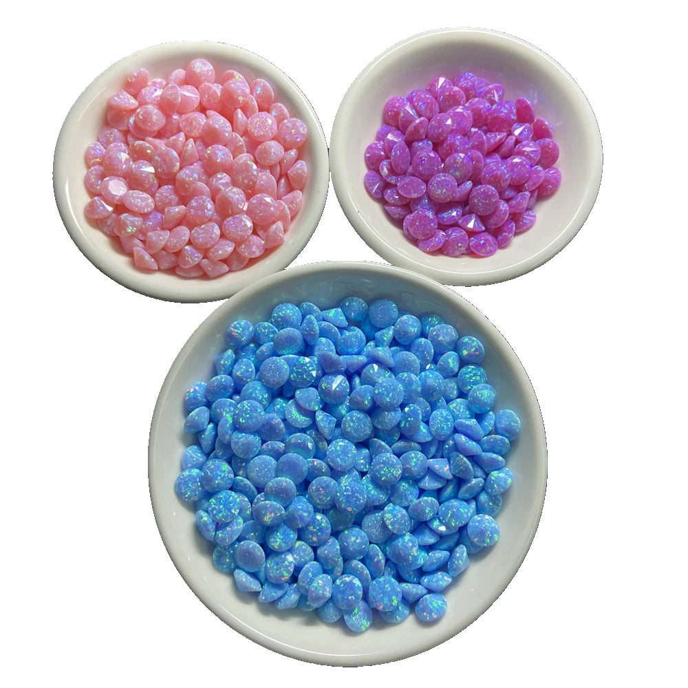HQ Gems OP17 Synthetic Opal 5mm 6mm 8mm Faceted Cut  White Fire Opal Diamond Cut White Opal Stone