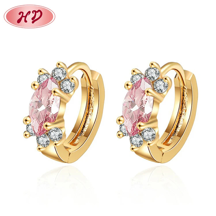 Export Jewelry 18k Gold Plate Elegant Hoop huggies of Ear Bling Cubic Zirconia Woman Earrings Trendy Jewellery