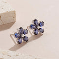 Sublimation 925 Sterling Silver Flower Shape Stud Earrings Royal Blue Lab Grown Sapphire Ear Studs Earrings for Gifts