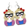 Custom Modern Girl with Sunglasses Acrylic Earrings Wholesale Fashion Statement Jewelry for Women Boutique Gift DDP
