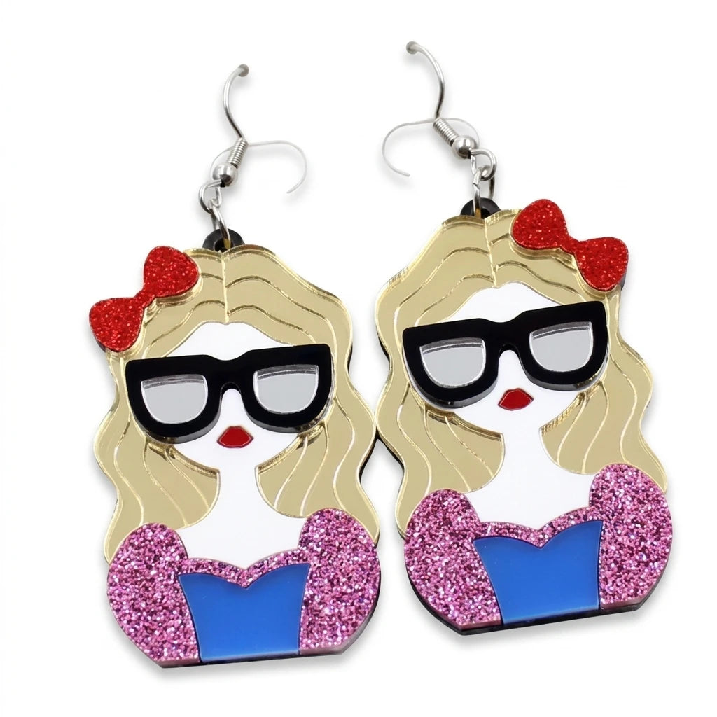 Custom Modern Girl with Sunglasses Acrylic Earrings Wholesale Fashion Statement Jewelry for Women Boutique Gift DDP