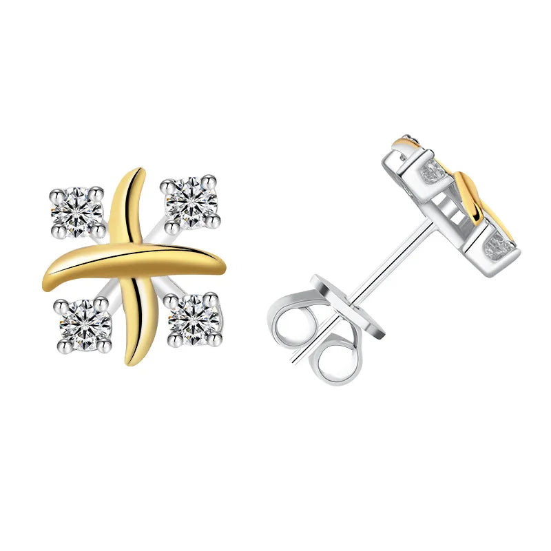 SPJ Wholesale 925 Sterling Silver Two-Tone Criss-Cross Moissanite VVS1 D Color Lab Diamond Huggie Earrings for Women