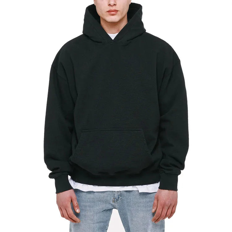 Custom logo Plain Blank Streetwear Embroidery Heavy Black Men Hoodies 100% Cotton Heavyweight French Terry Hoodies