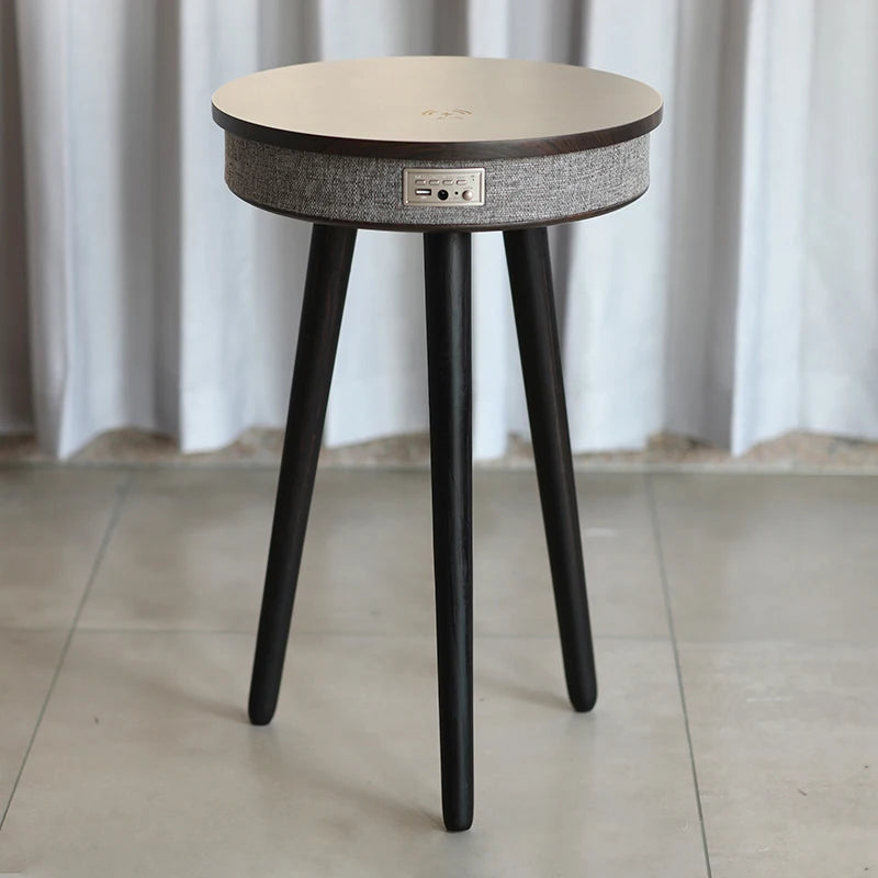 Smart Furniture Speaker Black Small Coffee Table Modern Design Wood Side CoffeeTable With Speaker and Wireless Charger