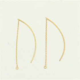Trendy Jewelry Findings 14K Solid Gold Filled GF Curved Shiny Ear Wire Link O Chain Threader Earring With Single Loop