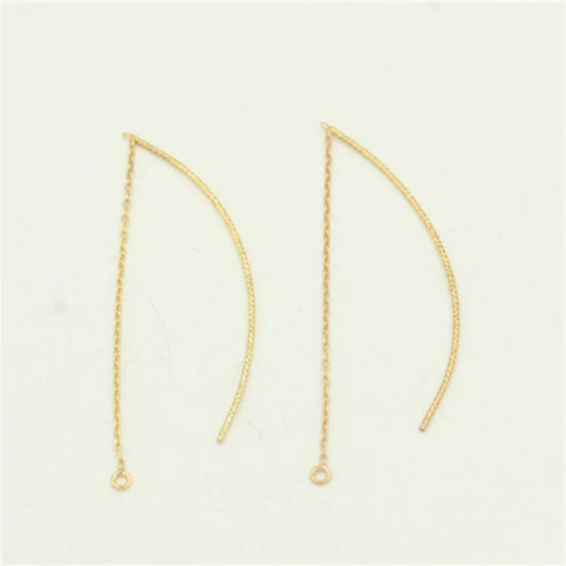 Trendy Jewelry Findings 14K Solid Gold Filled GF Curved Shiny Ear Wire Link O Chain Threader Earring With Single Loop