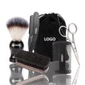 Wholesale logo Kit Bag Beard Shaving Brush Straightening Beard for Short Hair Wood Beard Comb and Brush Set