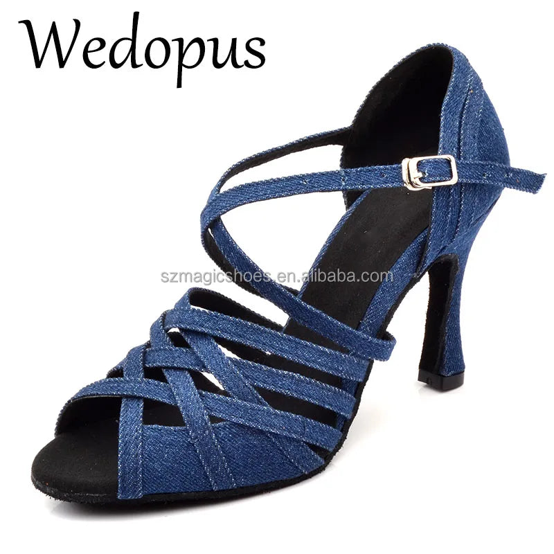 Wedopus Blue Denim Dance Sandals with Heels