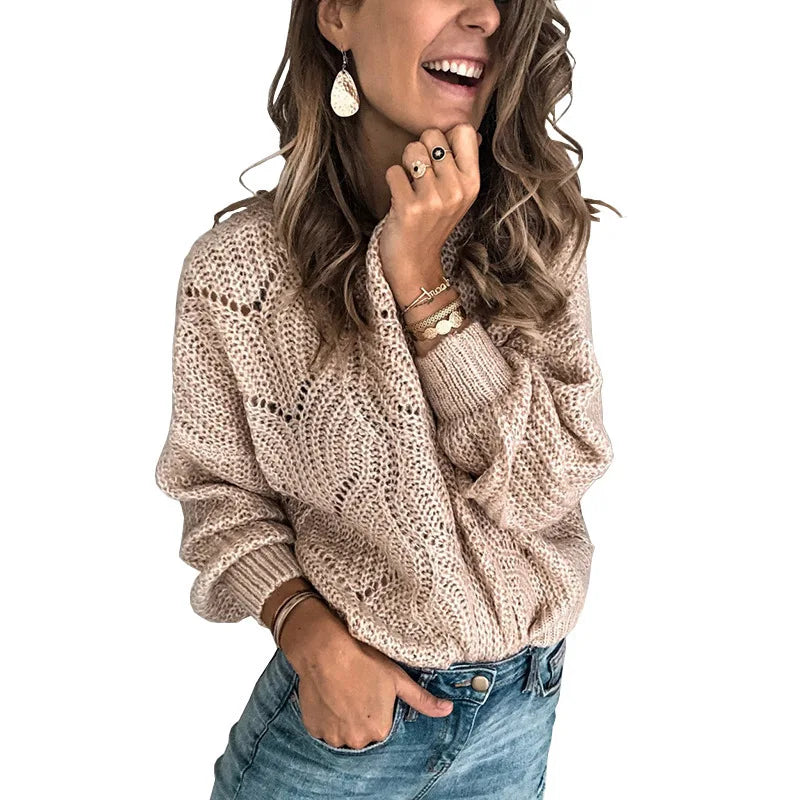 Sweater Ladies Crew Neck Cutout Knitted Jumper Pullover Women Womens Sweater Women Sweaters and Pullovers Streetwear O-neck Pure