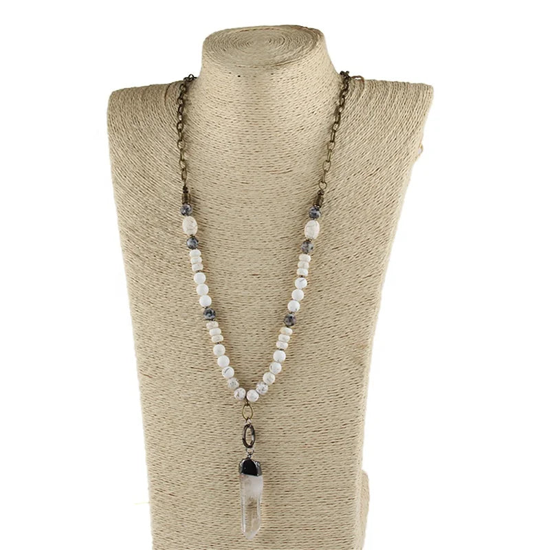 Fashion Wholesale Jewelry Accessory Link Chain Natural Stone Hematite Necklace Dorp Quartz Pendant Necklaces
