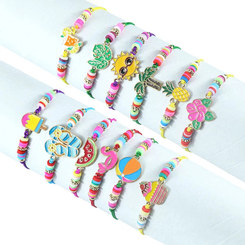 2025 Hot Sale Wholesale  Handmade Summer Beach Theme Friendship Bracelet Rainbow Cartoon Adjustable Bracelet for Children