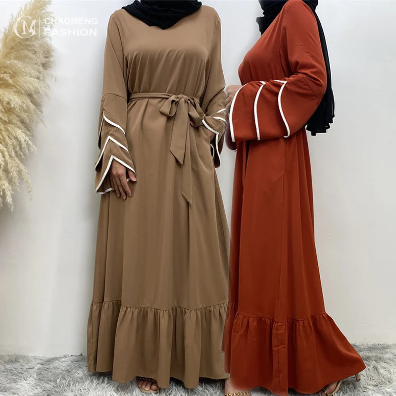 6534# New Arrival High Quality Nida Hijab Dress Pleated Loose Large Hem Muslim Evening Party Abaya Dresses Islamic Clothing