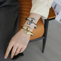 MM B48 Fashionable Shaped Zinc Alloy Cuff Bracelet Ladies Round Gold Plated Trendy Party Retro