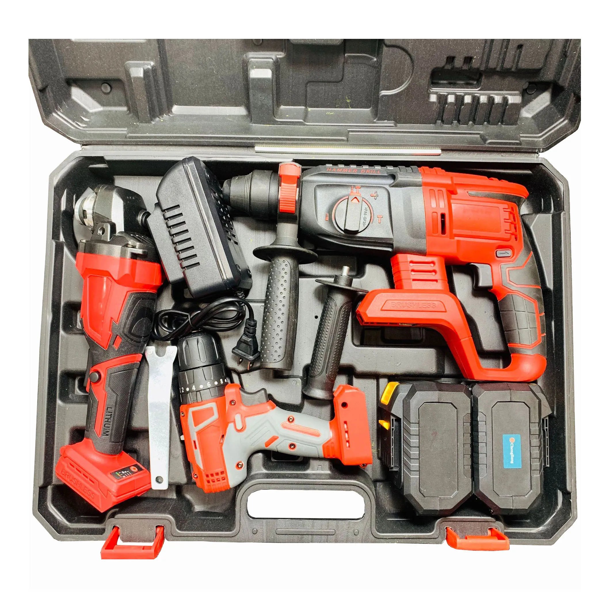 Sets of 3pcs Power Tools 20V Lithium Brushless Electric Hammer Angle Grinder Cordless Drill Screwdriver Combination Set Red C06