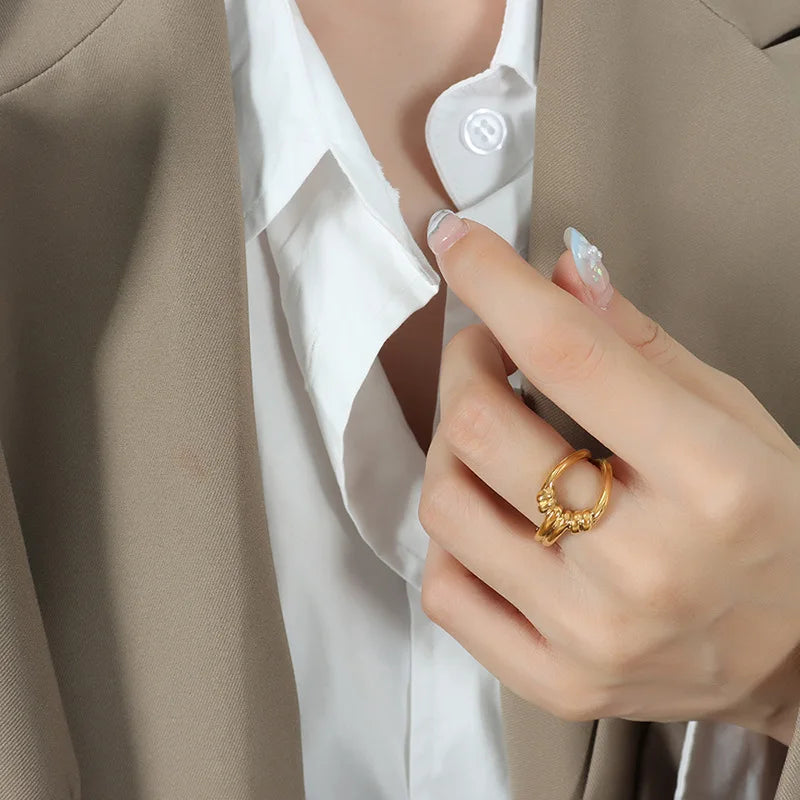 Minimalist Split Design Geometric Threads Multiple Sizes Available  Titanium Steel 18K Gold Female Ring Stainless Steel Jewelry