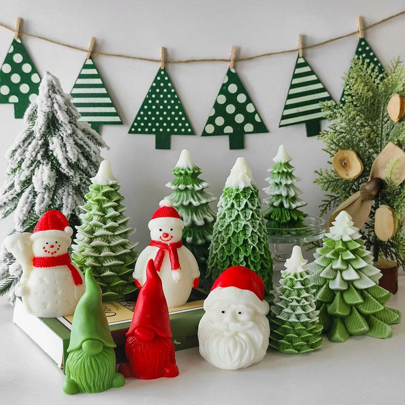 J10-308  Christmas Tree Aromatherapy Candle Mold Creative Diy Christmas Tree Cake Decoration Ornament Silicone Molds