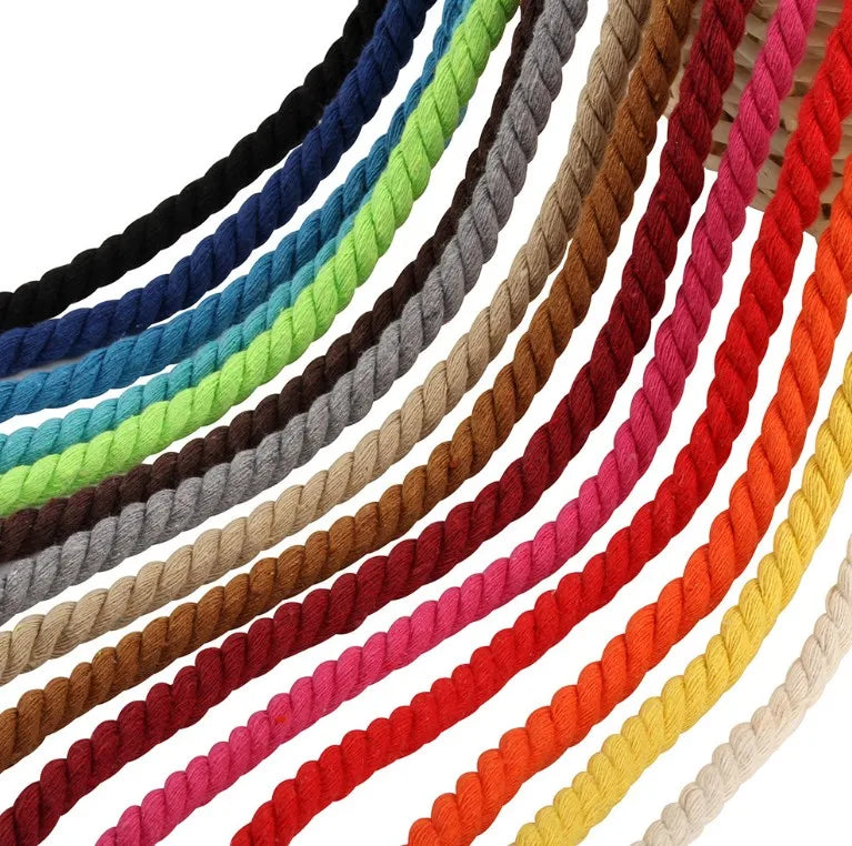 8mm Cotton Rope Thick 3-strands Twisted Colored Cotton Cord